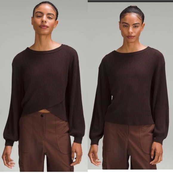 Lululemon Reversible Crossover Sweater in Espresso Cashmere blend, size 12 - Picture 1 of 15